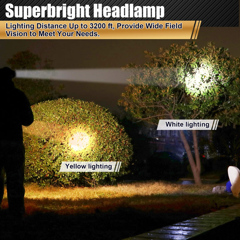 LED Rechargeable Headlamp, Super Bright Waterproof Headlight Spotlight, Hard Hat Flashlight for Coon Hunting, Fishing, Camping, Hiking, Dog Walking, Outdoor Running, Emergency Work Lighting Black Lamp-White Light - BeesActive Australia