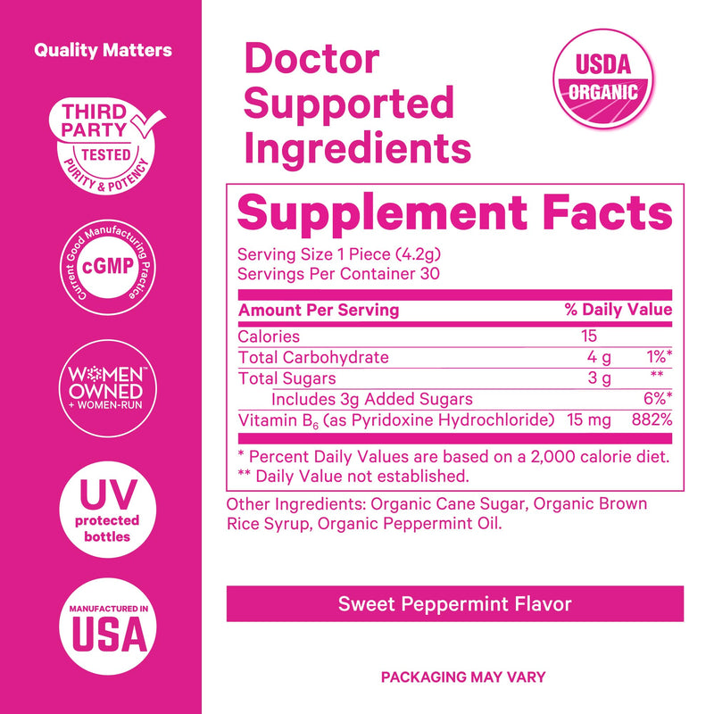 Pink Stork Organic Sweets Bundle, Peppermint + Ginger, 60 Lozenges | Morning Sickness Support, Motion Sickness Support, Added Vitamin B6, 1st Trimester Pregnancy Must Haves