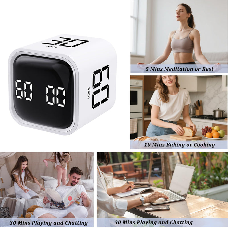 2Pcs Rotating Pomodoro Timer 5,10,30, 60 Minutes Preset,Desk Productivity Flip Timer, Visual Cube Countdown Stopwatch,Custom Modes/Vibration/High/Low Volume,ADHD Timers, for Study, Work, Kitchen White-2pcs - BeesActive Australia
