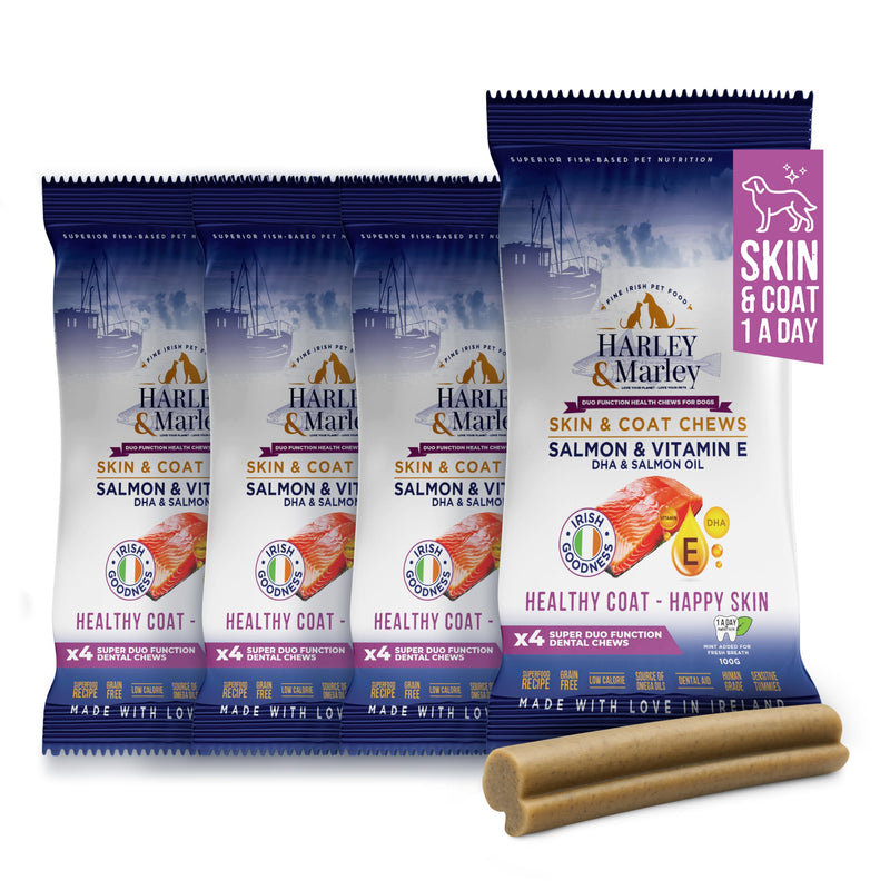 Harley & Marley Skin & Coat Duo Function Health Chews - Natural Dog Skin and Coat Supplement with Salmon, Vitamin E & DHA - Promotes Coat Shine & Supports Teeth & Gums - 4pk (4/pk) Pack of 4