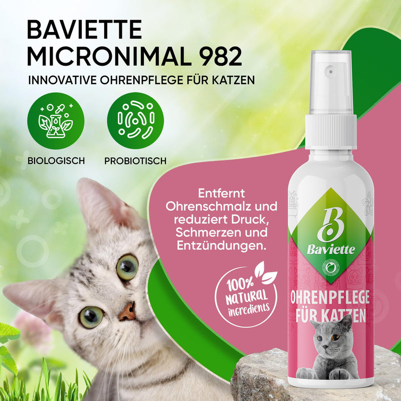 Baviette Cat Care Set: (300x) Probiotic Ear Care Spray for Cats - Natural Ear Cleaner & Earwax Remover, Effective for Inflammation (Ear Care) Ear Care 100ml - BeesActive Australia