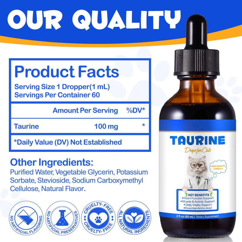 Taurine Liquid Drops for Cats 60ml | High-Purity Essential Nutrient Supplement | Supports Heart & Eye Health | Easy Absorption | No Additives Cat
