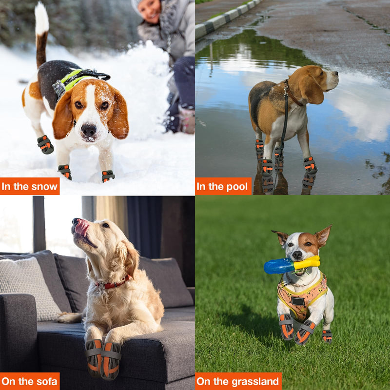 Dog Shoes,Mesh Breathable Dog Boots for Walking Running Hiking,Soft Non-Slip Rugged Rubber Sole Dog Booties with Adjustable Straps 4Pcs,Orange-Size8 Orange Size 8: 3.1''x6.9''(Width*Length) - BeesActive Australia
