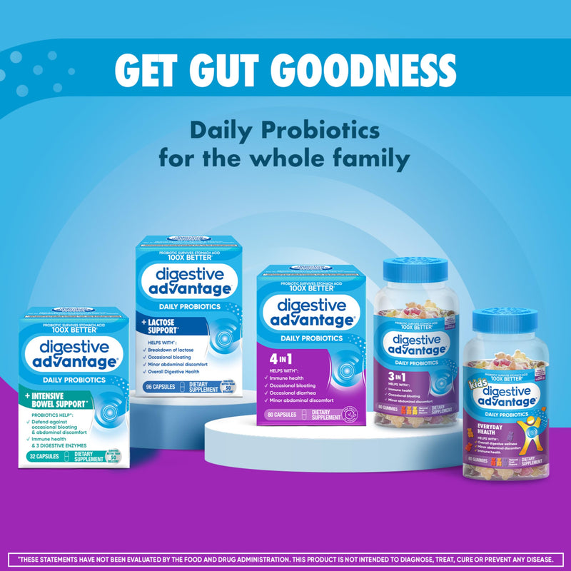 Digestive Advantage Daily Kids Probiotics - 2X 80ct Fruit Flavor Gummies natural fruit flavours 80 Count (Pack of 2)