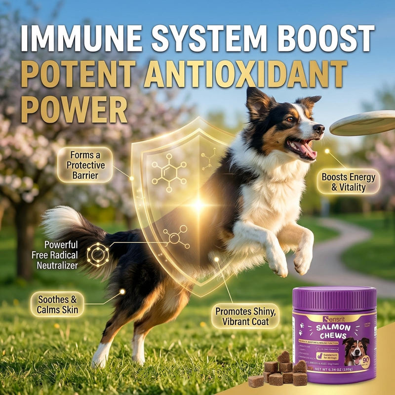 Salmon Oil Chews for Dogs - Omega 3 & 6 Skin and Coat Support with Astaxanthin, Vitamin C & E - 90 Soft Chews - Relief for Itchy Skin, Seasonal Allergies & Shedding - for All Breeds & Ages