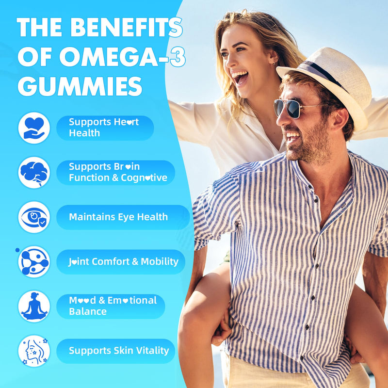 softbear Omega 3 Gummies for Women & Men & Kids Omega 3 Supplements 1200mg Vegan Omega 3 Fatty Acids DHA EPA with Vitamins Support Eye & Brain Health, Sugar Free, Strawberry Flavor 120 Count 60 Count (Pack of 2)