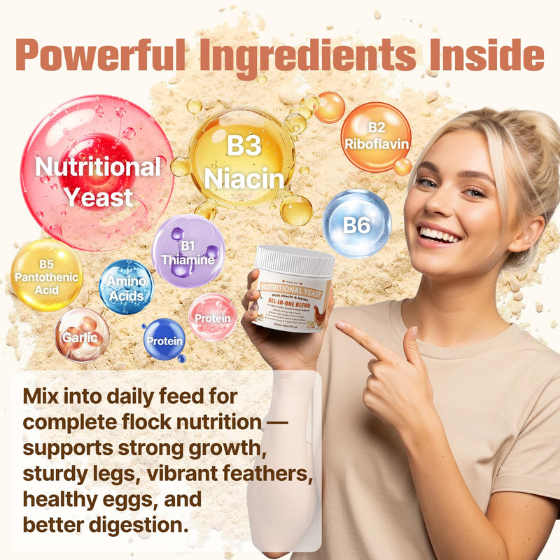 Nutritional Yeast for Ducks & Chickens - Up to 10X More Niacin Than Brewers Yeast for Chickens - Duck & Chicken Vitamins for Strong Bones, Immune Support, Molting & Egg Quality-for Chicks & Ducklings