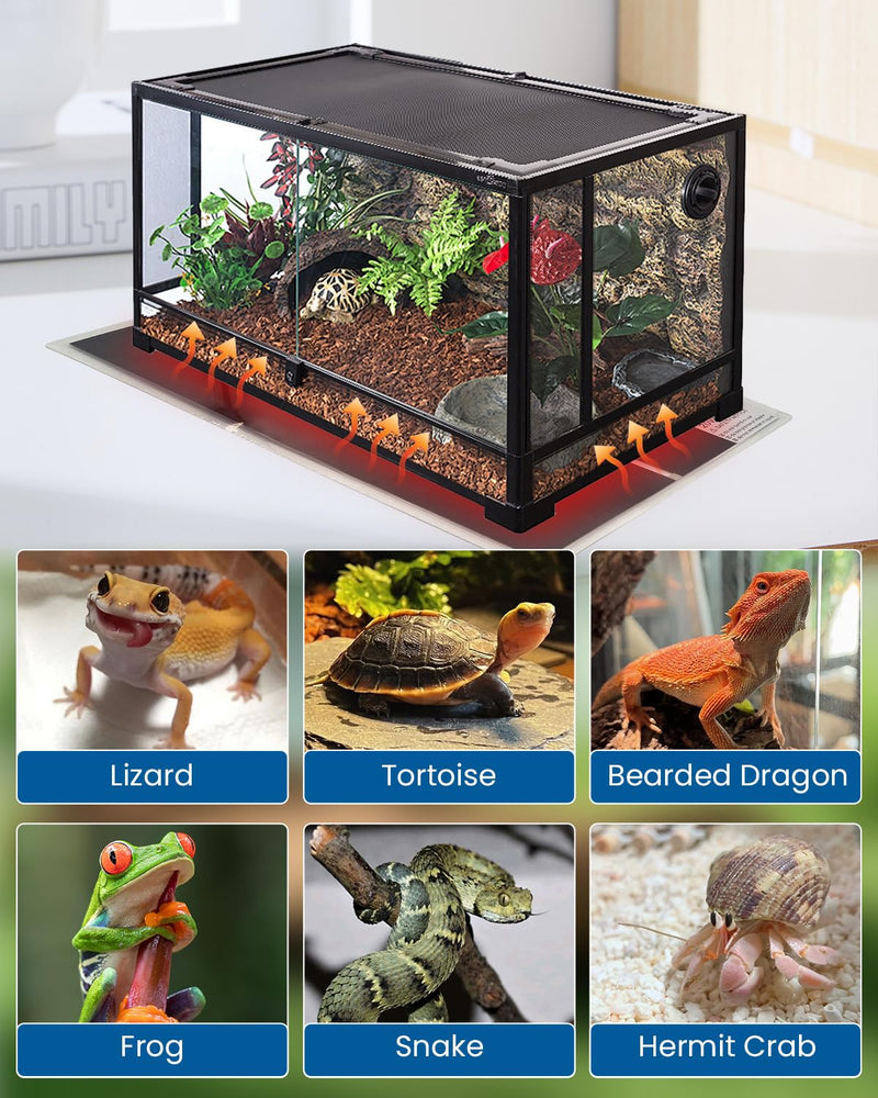 MQ Reptile Terrarium Heat Pad with LCD Digital Aquarium Thermometer, 6 x 11in Power Adjustment Under Tank Heater Mat for Pets, Small Animals, Seedling, 7W 7W, 6*11 in