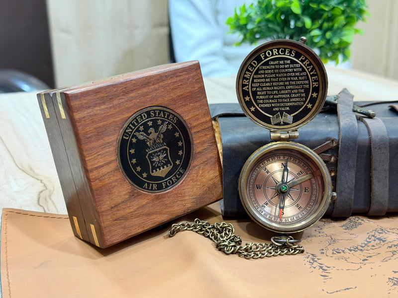 U.S. Air Force Compass with Leather Case - Military Appreciation Gift for Men and Women In Air Force Wood Box - BeesActive Australia