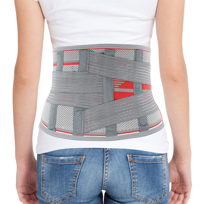 ORTONYX Back Brace With Lumbar Support Pad - Medical Grade Lumbosacral Belt for Men and Women - with Lumbar Pad, Lower Back Pain Relief, Herniated Disc, Sciatica, Degenerative Disc Disease XL/XXL (39.7"-47.6") Gray/Red