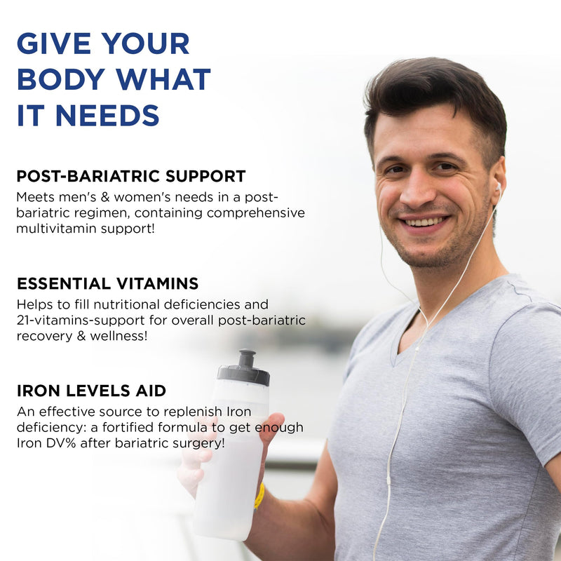 Bariatric Multivitamin with Iron for Women & Men - All-in-One 42 Superfood Blend for Energy & Immune Support - Post-Surgery Recovery, Easy-to-Swallow, Halal, Made in USA (60 Liquid Capsules) 60 Capsules