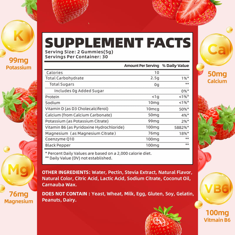 softbear Potassium Gummies for Adults, High Absorption Magnesium Potassium Supplement with Vitamin B6 for Leg Cramps & Muscle Health Sugar-Free Vegan Strawberry 120 Gummies 60 Count (Pack of 2)