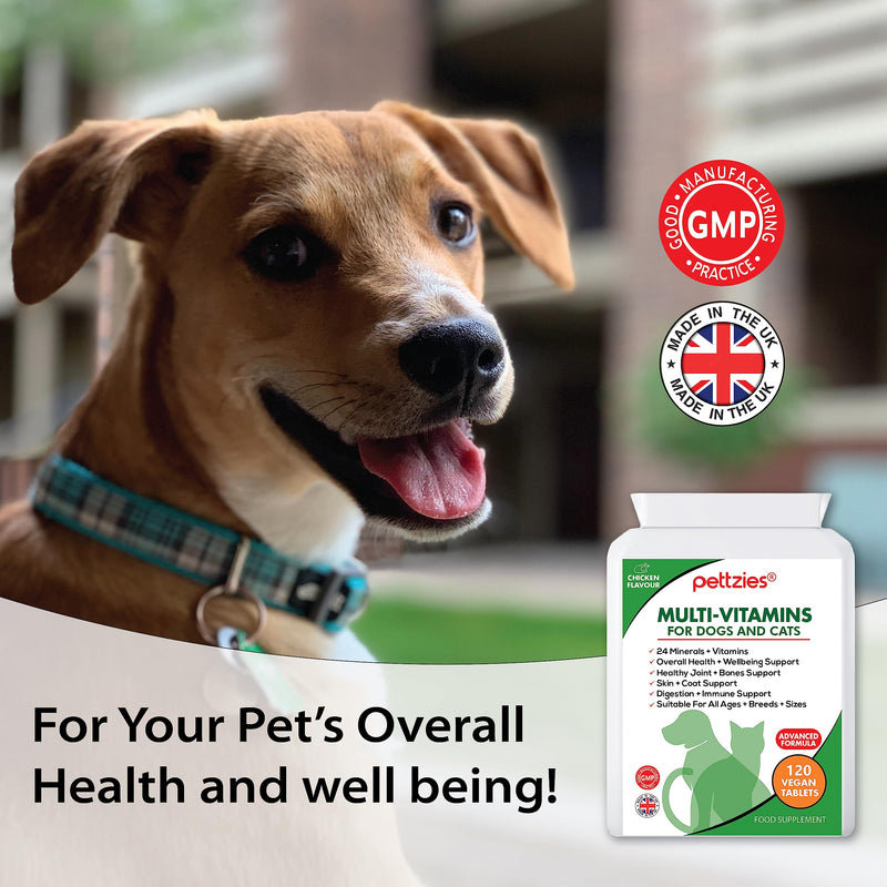 Daily Dog Vitamins - 24 Natural Minerals and Multivitamin Supplement for Dogs and Cats - Puppy to Senior - Support Brain, Heart, Joint, Muscle, Gut, Skin, Coat and Immune System.120 Tablets Vitamins and Minerals for Dogs & Cats 120 Tablets