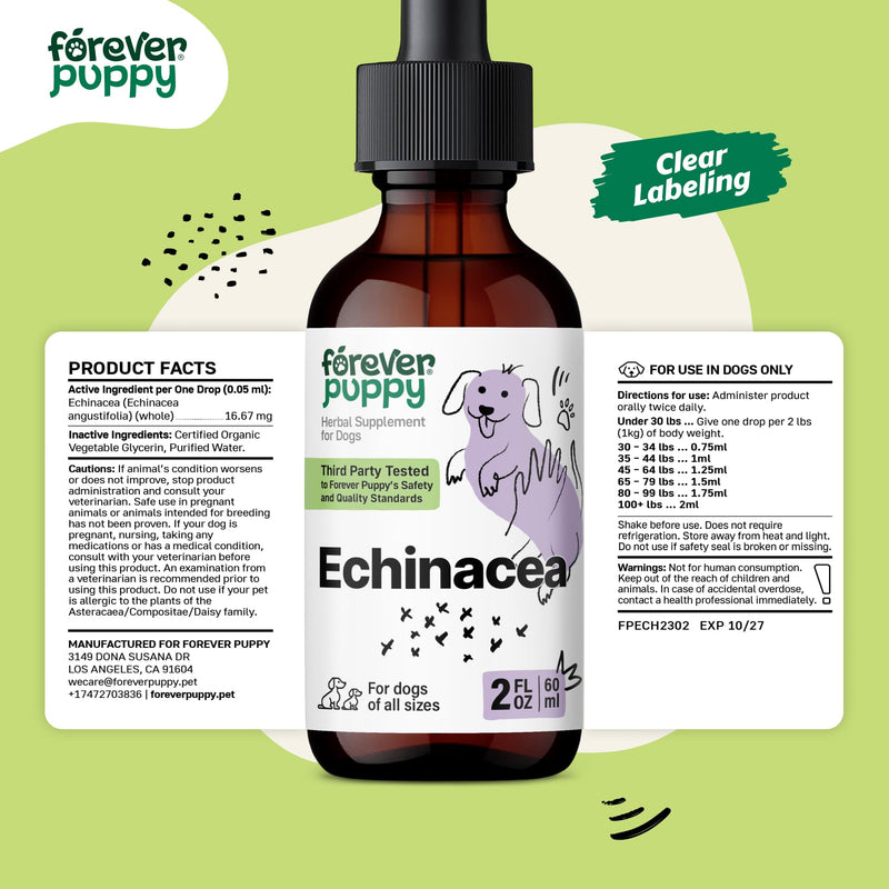 Echinacea Drops for Dogs - Respiratory Health & Immunity Support w/Echinacea Herb Tincture - Liquid Immune Support Supplement for Dogs of All Breeds & Sizes - 2 oz 2 fl oz - PawsPlanet Australia