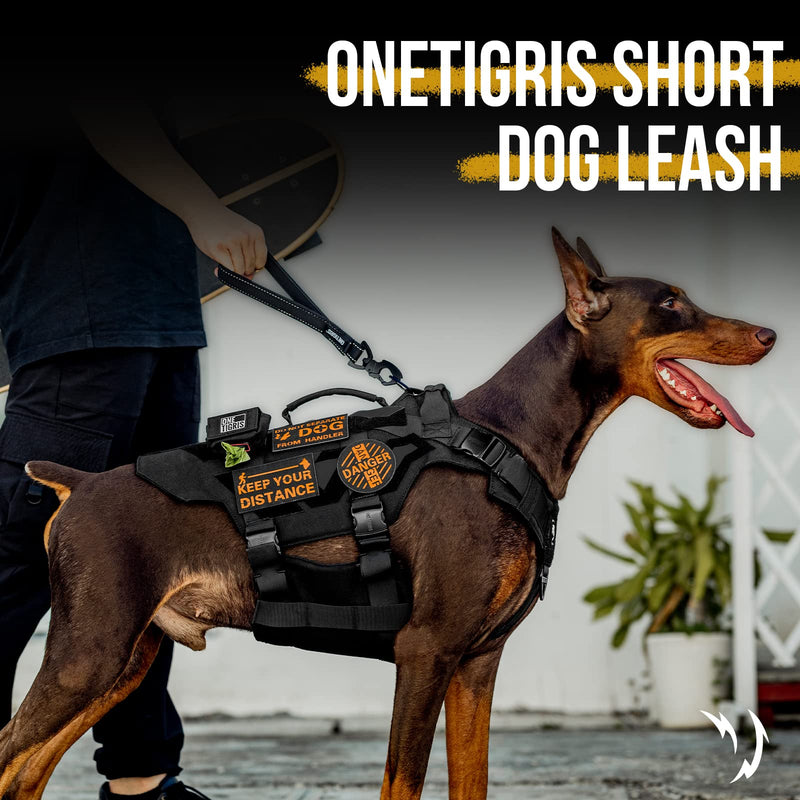 OneTigris Bolt Short Dog Lead 30cm, Short Dog Lead with Tiger Tooth Metal Clip and Soft Padding, Reflective Nylon Dog Lead Suitable for Medium Large Dogs S Black - BeesActive Australia
