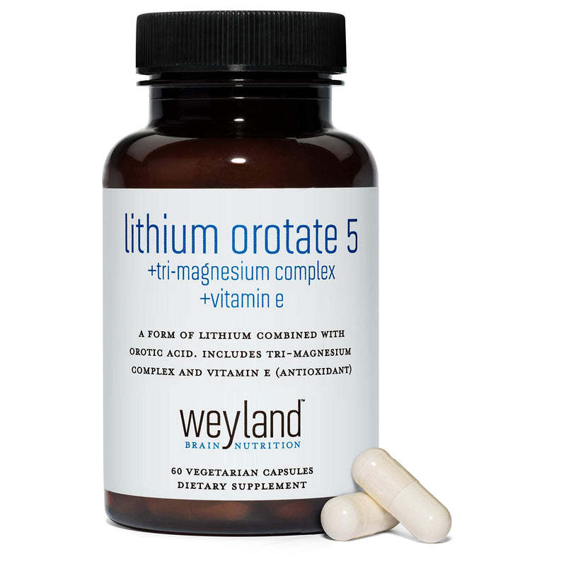 Lithium Orotate 5mg + Tri-Magnesium Threonate, Taurinate, Malate + Glycine + Vitamin E, 60 Vegetarian Capsules (Pack of 2) 60 Count (Pack of 2)