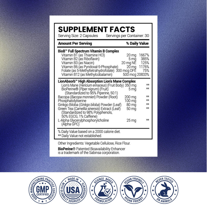 Research Verified Memory Booster - Nootropic Supplement - Enhance Cognition and Memory - Lion’s Mane, Ginkgo Biloba, BioPerine - 60 Capsules - Non-GMO - Made in the USA 1