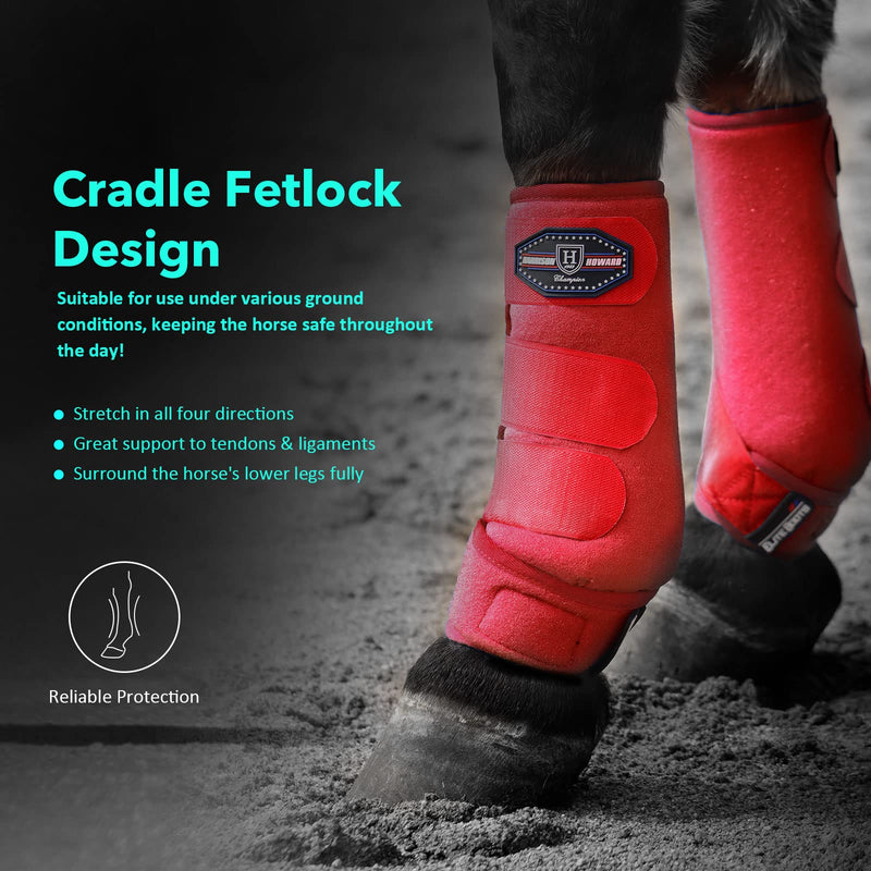 Harrison Howard Horse Sport Medicine Front Shock-Absorbing Boots All-Round Lower Limb Protection & Support Sport Boots Perfect for Endurance Training and Performance Pack of 2 Scarlet Red L - BeesActive Australia