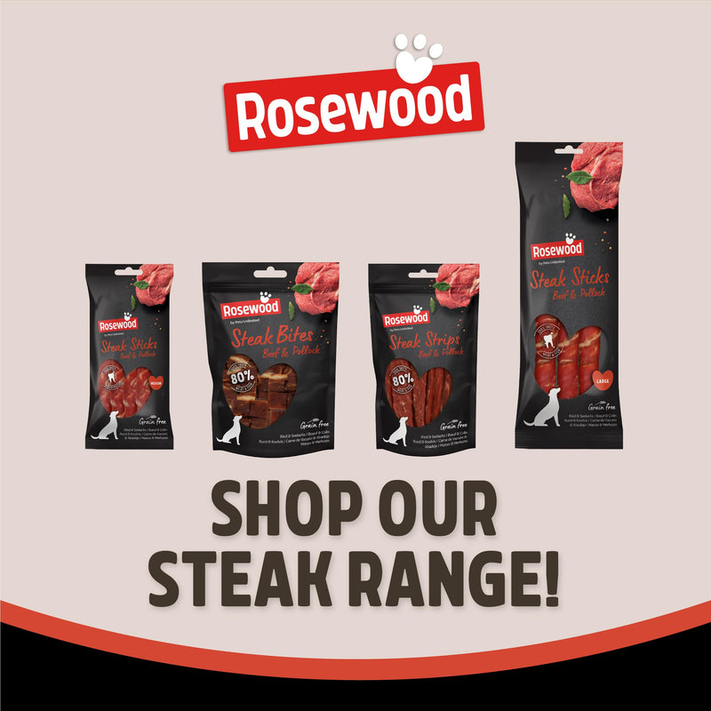 Rosewood Large Steak Sticks for Dogs - Made with Beef and Pollock, Grain Free Chews, High Protein Dog Treats, By Pets Unlimited (240g) 240 g (Pack of 1)