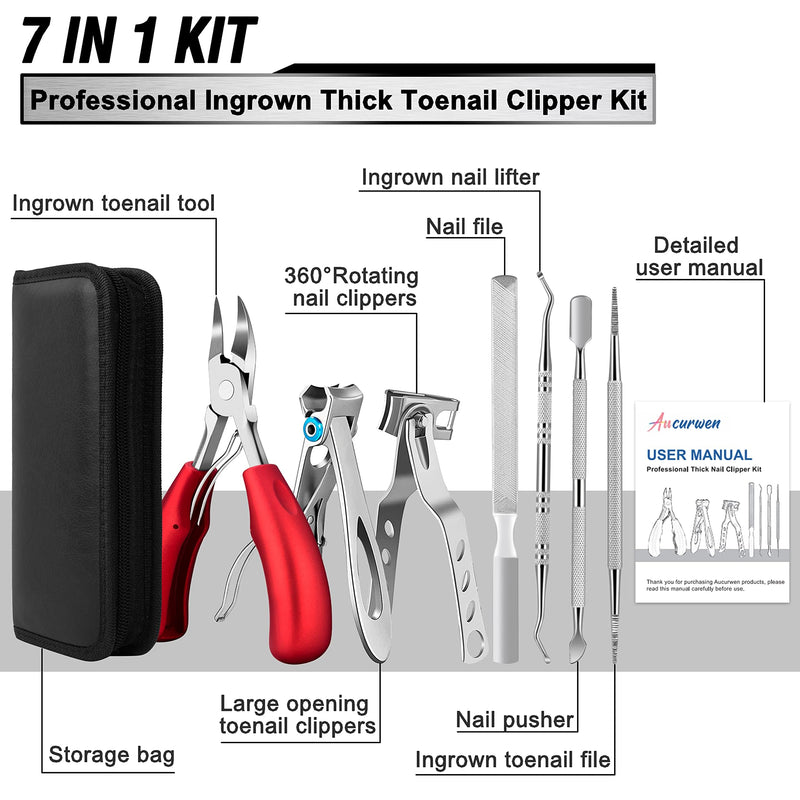 Podiatrist Toenail Clippers for Seniors Thick Toenails, Professional Pedicure Tools Kit, Toe Nail Clippers Adult Thick Nails Long Handle, Ingrown Toenail Tool Removal Kit for Seniors, Men, Pedicure Red