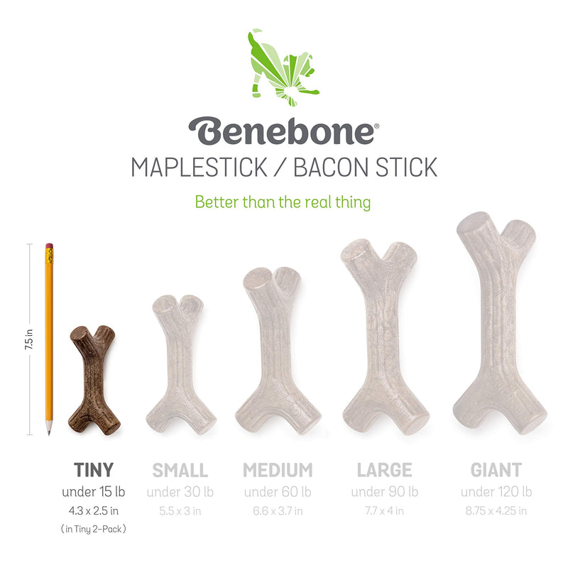Benebone Puppy 2-Pack Maplestick/Zaggler Durable Dog Chew Toys for Gentle Chewers, Real Bacon, Real Maplewood, Made in USA, Tiny - BeesActive Australia