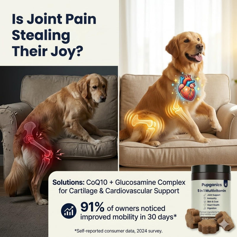 Pupganics Multivitamin Daily Soft Chews for Dogs, 5 in 1 multivitamin for Hip & Joint, Heart Health, Skin & Coat, Digestion & Immune Support, with Probiotics, Glucosamine, Vitamin A/D3/E (Beef) Beef
