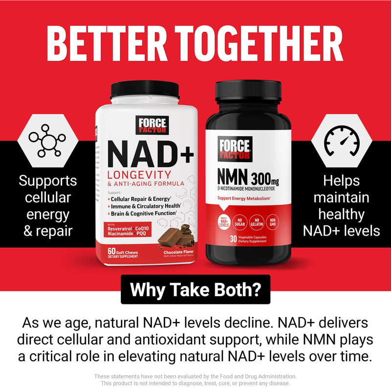 Force Factor NMN Supplement, Nicotinamide Mononucleotide | Support Healthy Aging & Energy Metabolism, Boosts NAD+ Levels, No Gelatin, Non-GMO, 30 Vegetable Capsules