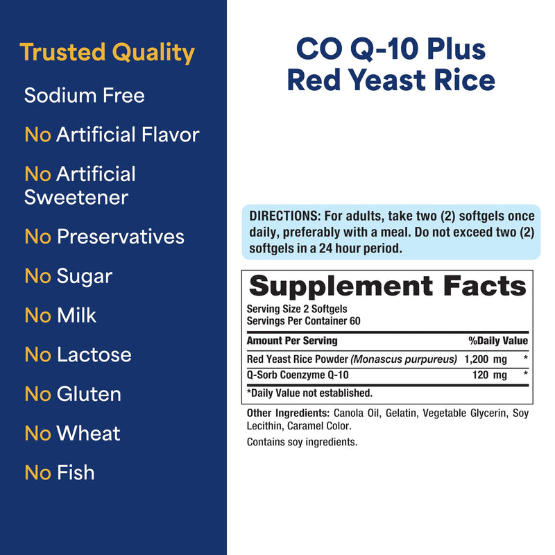 Puritan's Pride Q-Sorb™ Coenzyme CoQ10 Dietary Supplement for Heart Health, Oral Gum Health & Healthy Aging Support, Plus Red Yeast Rice for Improved Digestion, 120 Rapid Release Softgels,(Pack of 2) 120 Count (Pack of 2)