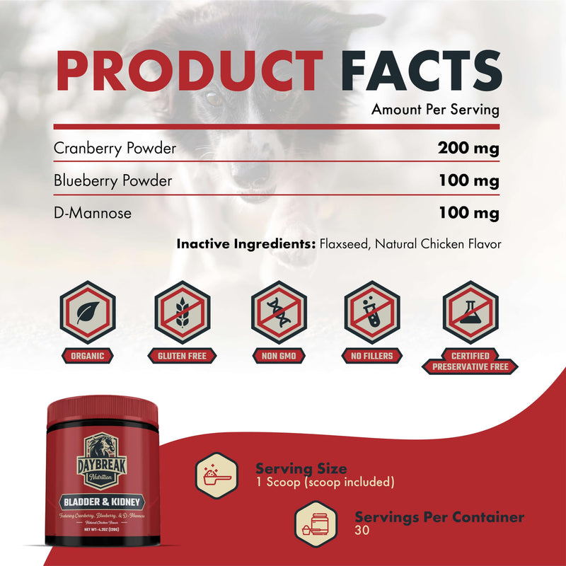 Bladder and Kidney Relief for Dogs & Cats by Daybreak Nutrition | Powder Cranberry Supplement for Dogs and Cat for UTI Treatment & Urinary Support | Dog & Cat Urinary Tract Infection Remedy Supplement 30 Servings - BeesActive Australia