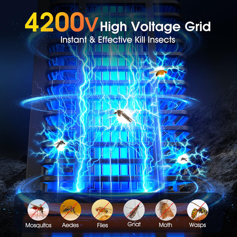 Solar Bug Zapper Outdoor,2 in 1 Mosquito Zapper Cordless & Rechargeable, Kiies 4200V Portable Fly Zapper Insect Trap with Reading Lamp for Camping Patio Backyard Garden - BeesActive Australia