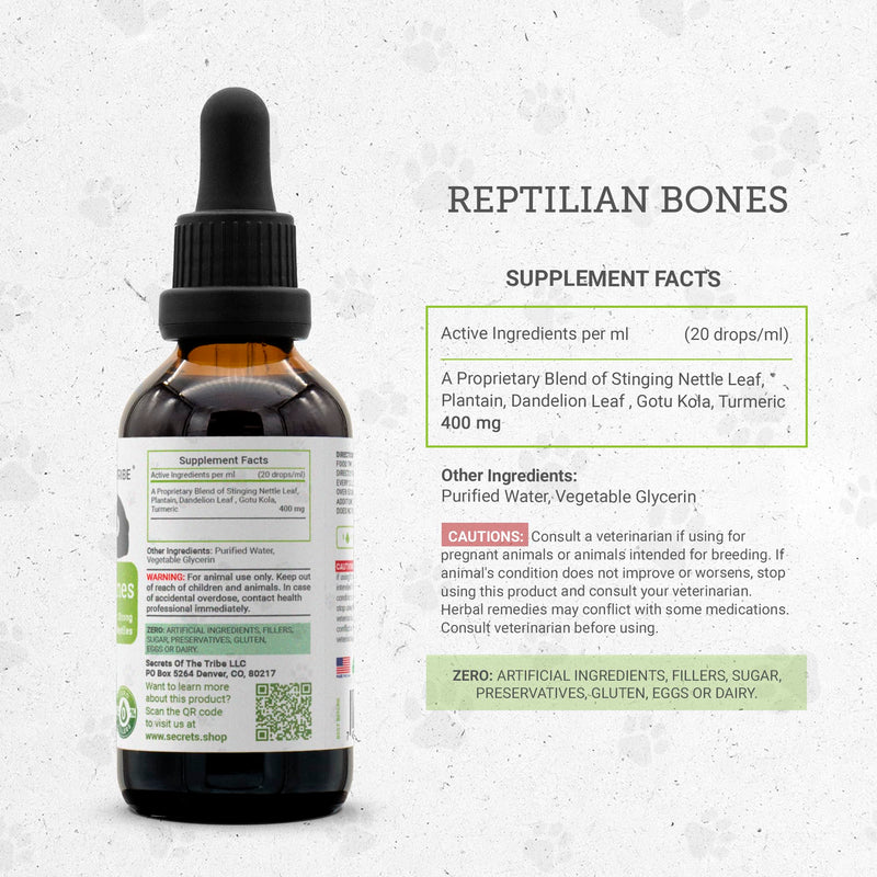 Reptilian Bones | Natural Herbal Dietary Pet Supplement for Reptiles | Support Healthy Bones | Alcohol-Free Extract, Stinging Nettle Leaf, Plantain, Dandelion Leaf, Gotu Kola, Turmeric 2 oz - PawsPlanet Australia