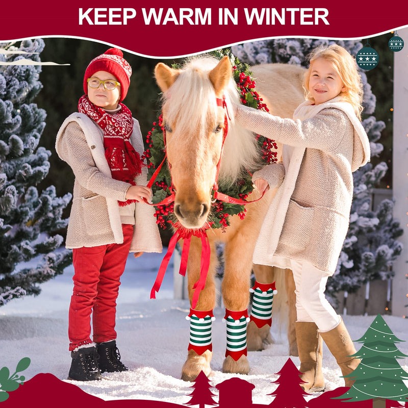 Mixweer Horse Christmas Tack Christmas Horse Leg Wraps Faux Fur Polyester Standing Wraps for Horses Leg Wraps Loose and Comfortable for Christmas Parades, Set of 4 (Stripe) - BeesActive Australia