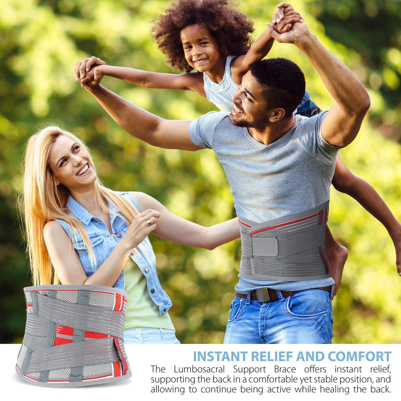 ORTONYX Back Brace With Lumbar Support Pad - Medical Grade Lumbosacral Belt for Men and Women - with Lumbar Pad, Lower Back Pain Relief, Herniated Disc, Sciatica, Degenerative Disc Disease XL/XXL (39.7"-47.6") Gray/Red