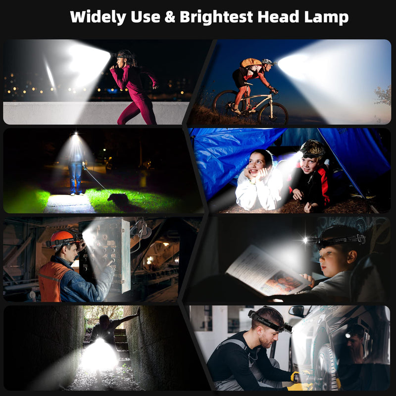 High Lumens Headlamp Induction Function, 7 Modes 50h Long Lasting Battery Life Head Lamp, IP67 Waterproof Zoom LED Headlamp, 90°Angle Adjustable for Outdoor Indoor Camping Running Hunting Car Repair Green-1pcs