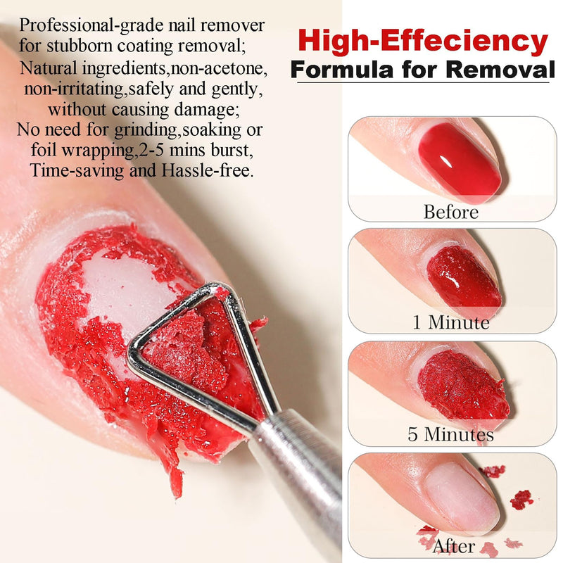 2PCs Gel Nail Polish Remover - 30ML,Fast & Easy, with Roller Cuticle Oil, No Need to Wrap and Soak, Remove Gel Polish in 2-5 Minutes at Home, No Damage to Nails, with Cuticle Pusher Tool,Nail File 2PCs Gel Remover & Cuticle Oil & Manicure Tools