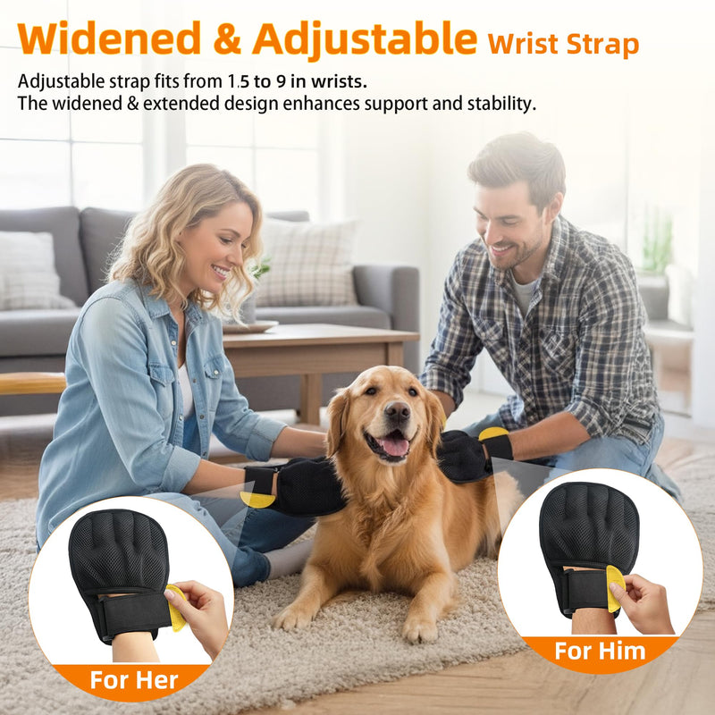 Pet Dental Cleaning Powder & Patented Hair Remover Glove Bundle: No-Brushing Oral Care for Fresh Breath, Plaque Support & Reusable Five-Finger Grooming Mitt for Furniture, Carpet, Couch