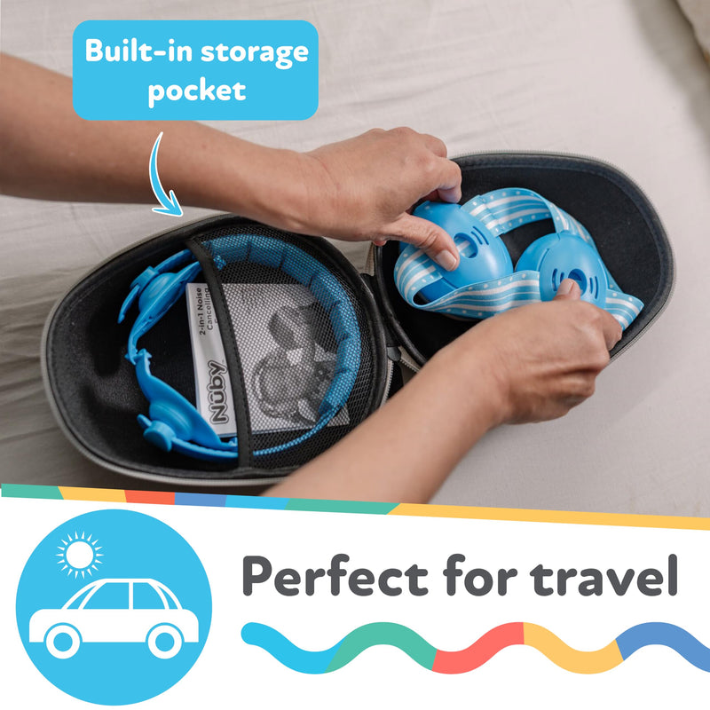 Nuby Soft Sounds 2-in-1 Noise-Canceling Baby Earmuffs with Travel Case - Adjustable Noise Protection for Infants and Toddlers - White