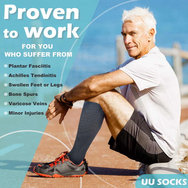 Compression Socks for Women and Men, 20-30 mmHg, Knee High, 3 Pairs Large-X-Large 01 Black/Black/Black