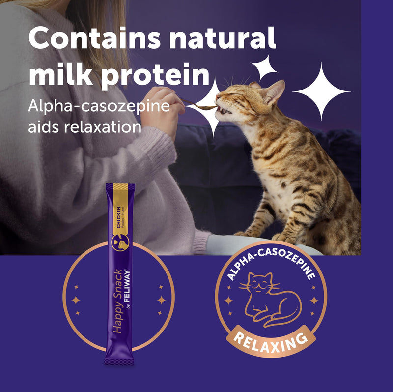 Happy Snack by FELIWAY Delicious Calming Creamy Cat Treats, 24 snack sticks - Helps cats feel calmer and promotes bonding Chicken 1 x 24 Pack