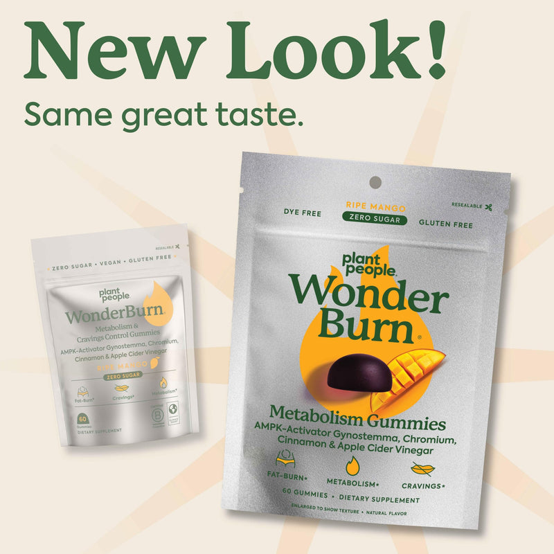Plant People WonderBurn Metabolism & Cravings Control Gummies, Zero Sugar, Ripe Mango Flavor (60 Count)
