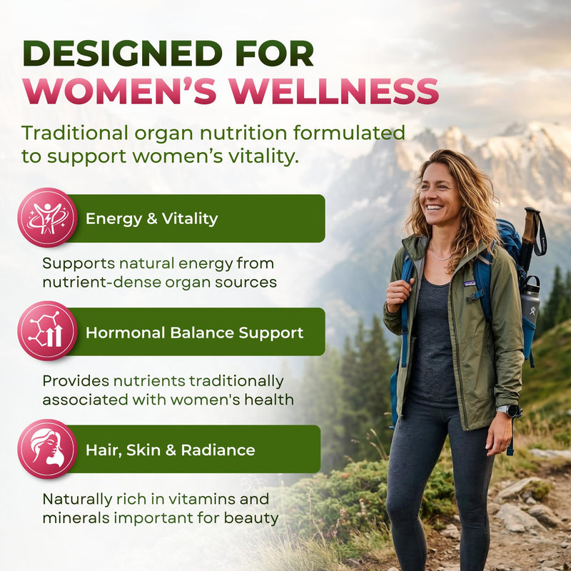 ForestLeaf Beef Organ Supplement for Women - Zero Fillers, Grass Fed Beef Organs Complex - 1200mg per Serving - Support Women's Energy & Overall Health - 120 Capsules Women’s Organ Complex