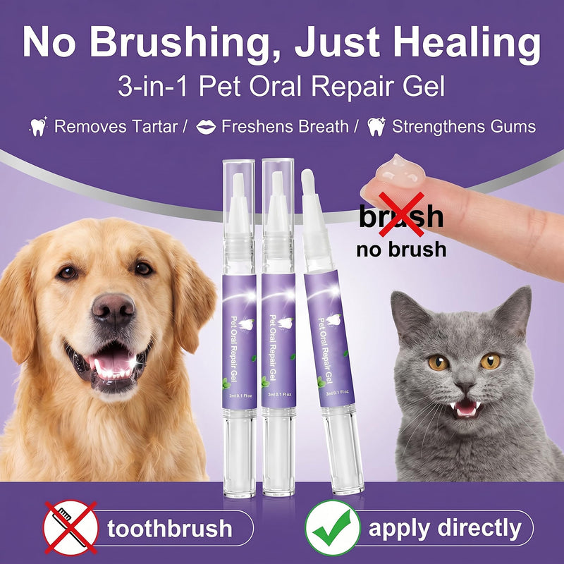 Pet Oral Repair Gel - Pet Oral Restoration Whitening Gel, Cleaner Teeth & Fresher Breath, Without Brushing (3Pcs)