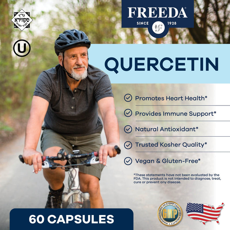 FREEDA Quercetin 500mg - Pure Quercetin Supplement for Histamine & Immune Support, Heart Health & Antioxidant Benefits - Gluten Free, Vegan Health Supplement for Adults Kosher Certified (60 Capsules)