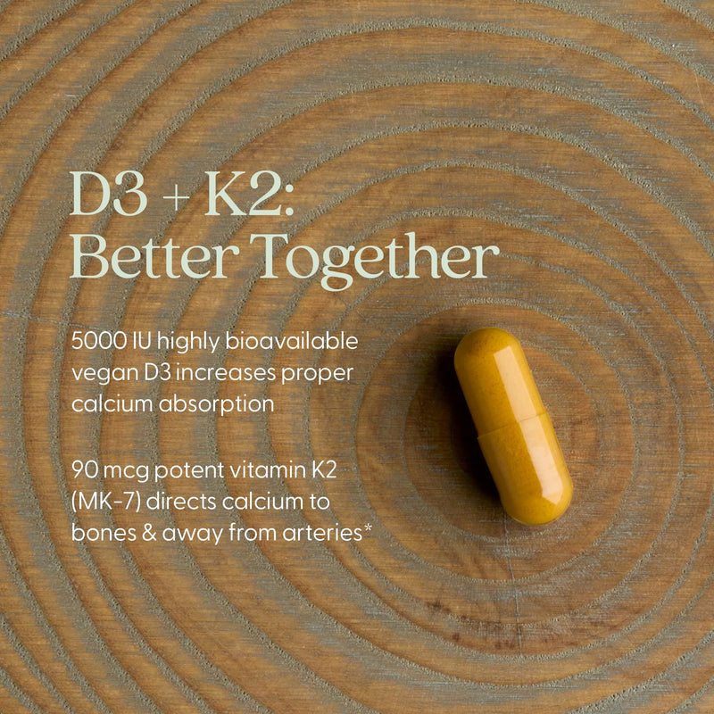 New Chapter Vitamin D3 5000 IU and Vitamin K2 Supplement, 30 Count | Bone, Heart, Cellular Energy, and Immune Support with Healthy Inflammation Response, Organic Turmeric, Vegan