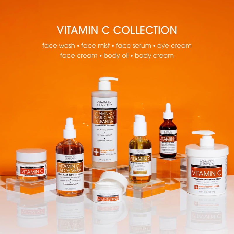 Advanced Clinicals Vitamin C Brightening Body Oil For Women & Men | Vitamin C Glow Oil Skin Care Body Moisturizer With Vitamin E + Botanicals To Help Improve Look Of Dark Spots + Dry Skin, 12 Fl Oz 12 Fl Oz (Pack of 1)
