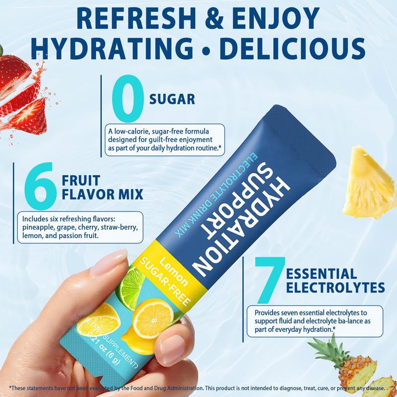Electrolytes Sachets 24PCS, Electrolytes Powder with Hydration Nutrition, Zero Sugar Hydration Packets with 7 Key Electrolytes & 5 Vital Vitamins for Rapid Hydration, 6 Flavors