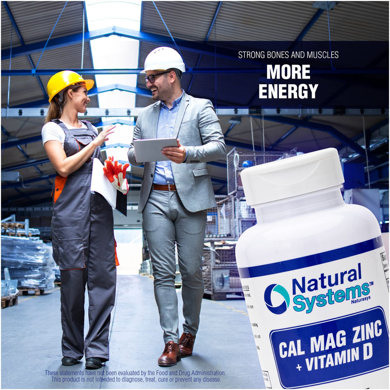 Calcium Magnesium Zinc Vitamin D Supplement 60 Tablets by Natural Systems - Calcium Magnesium Zinc and VIT D Supplements for Strong Immune System - Magnesium Supplement for the Immune System