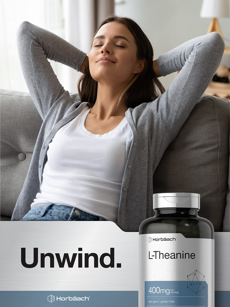 Horbäach L-Theanine 400mg | 400 Capsules | High Potency Supplement | Non-GMO & Gluten Free 400 Count (Pack of 1)