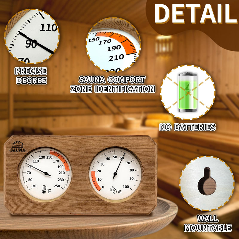 2-in-1 Sauna Thermometer and Hygrometer, Canadian Red Cedar Sauna Thermometer, Sauna Thermometer Fahrenheit Gauge for Sauna Room, Sauna Accessories Brown - BeesActive Australia
