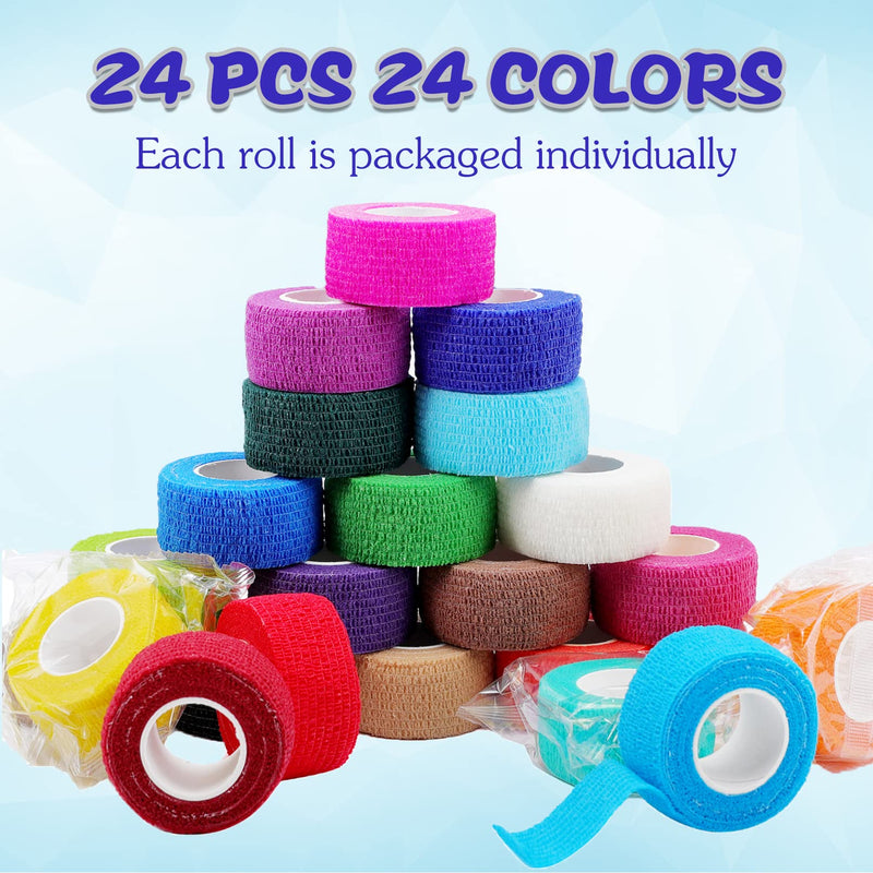 24 Pack Self Adhesive Bandage Wrap,Cohesive Wrap Bandages,Self Adherent Wrap 1 Inch X 5 Yards,Breathable Stretch Sports Tape,Elastic Self Adhesive Tape for Sports Wrist Ankle Athletic - BeesActive Australia